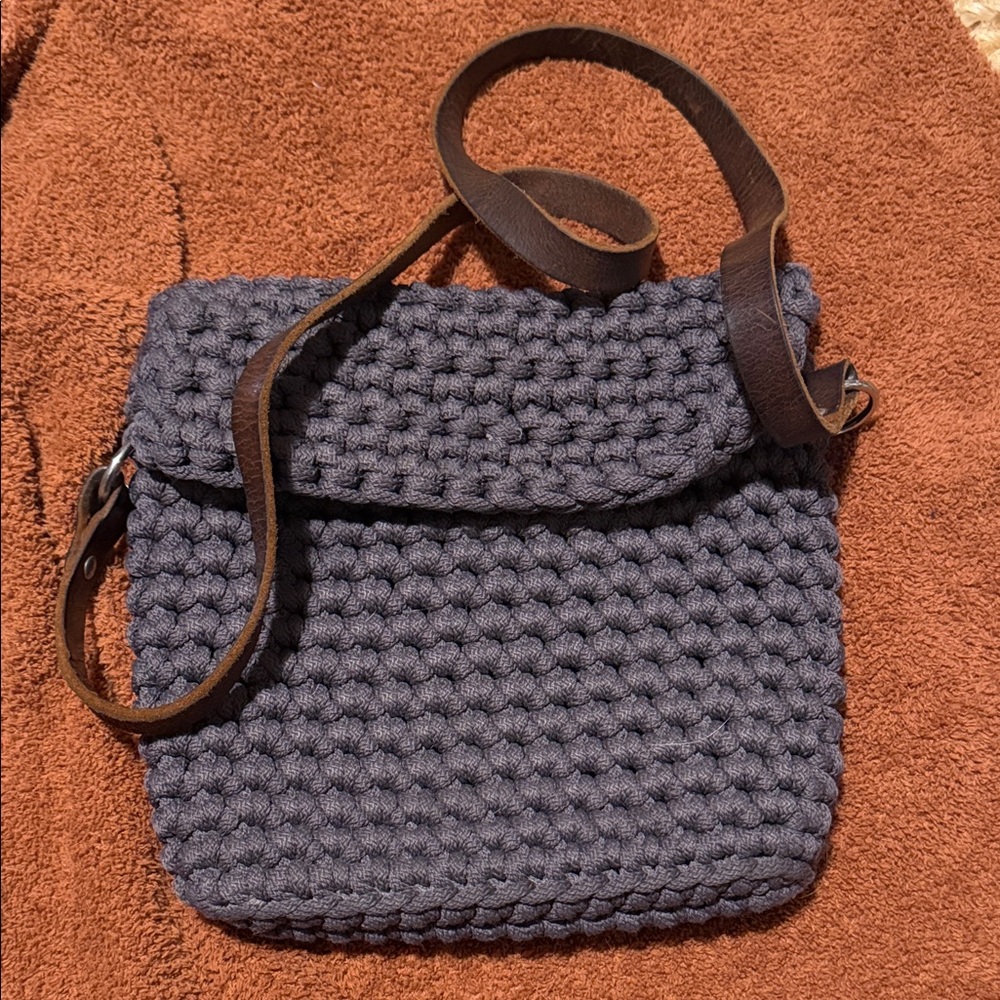 Crochet, Handmade Gray Crossbody Bag
